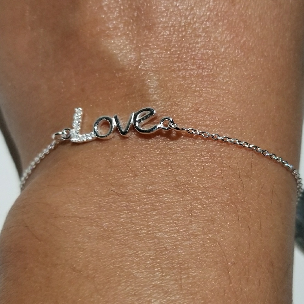 *SOLD*Sterling Silver Chain Links Love Bracelet CZ